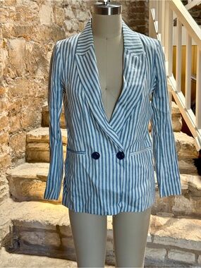 ICONS Striped Blue & White Double-Breasted Women's Blazer NWT